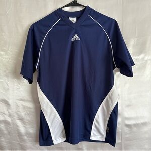 Adidas Climalite Youth Size Large Blue/White V Neck short Sleeve & Logo Shirt